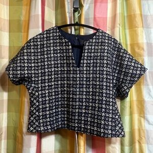 J. Crew Black White and Navy Tweed Top Size 10